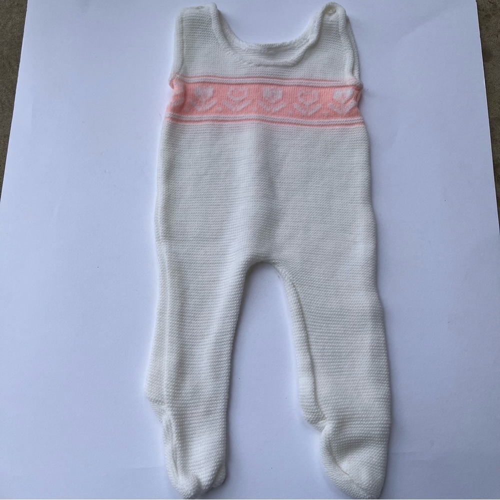 Vintage Handmade Newborn Outfit White Pink Flowers